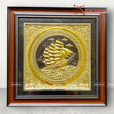  Quà Tặng Khai Trương Tranh đồng Thuận Buồm Xuôi Gió kích thước 42 x 42 cm mạ vàng 24K 