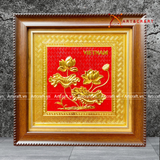  Quà Tặng Doanh Nghiệp Tranh Hoa Sen kích thước 30 x 30 cm mạ vàng 24K 