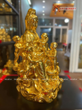  Quà Tặng Phong Thủy Tượng Phật Quan Âm dát vàng 19 x 13 x 11 cm 