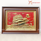  Quà Tặng Khai Trương Tranh đồng Thuận Buồm Xuôi Gió kích thước 28 x 38cm mạ vàng 24K 