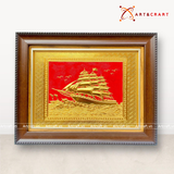  Quà Tặng Khai Trương Tranh đồng Thuận Buồm Xuôi Gió kích thước 28 x 34 cm mạ vàng 24K 