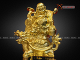  Quà Tặng Sếp Tượng Di Lặc cưỡi long quy gánh tiền dát vàng kích thước 36 x 31 cm 
