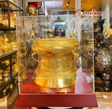  Quà Tặng Trống Đồng Đông Sơn đồng đỏ hoa văn nổi dát vàng kích thước 30 x 24 cm 