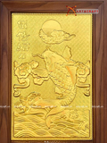  Quà Tặng Sếp Tranh Cá Chép Hóa Rồng dát vàng 28 x 38 cm 