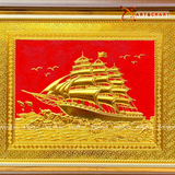  Quà Tặng Khai Trương Tranh đồng Thuận Buồm Xuôi Gió kích thước 28 x 34 cm mạ vàng 24K 