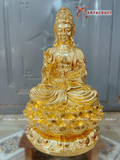  Quà Tặng Phong Thủy Tượng Phật Quan Âm đồng đỏ dát vàng kích thước 47 x 28 cm 