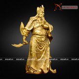  Quà Tặng Phong Thủy Tượng Quan Công cầm thanh long đao đồng vàng kích thước 47 x 19 x 17 cm 