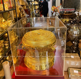  Quà Tặng Trống Đồng Đông Sơn đồng đỏ hoa văn nổi dát vàng kích thước 30 x 24 cm 