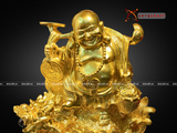  Quà Tặng Sếp Tượng Di Lặc cưỡi long quy gánh tiền dát vàng kích thước 36 x 31 cm 