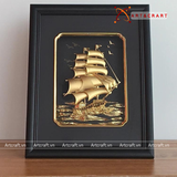 Quà Tặng Khai Trương Tranh đồng Thuận Buồm Xuôi Gió kích thước 25 x 32 cm mạ vàng 24K 