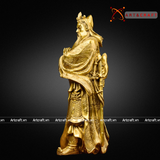  Quà Tặng Phong Thủy Tượng Quan Công cầm thanh long đao đồng vàng kích thước 47 x 19 x 17 cm 