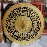  Quà Tặng Đối Tác Tranh Trống Đồng đường kính 100cm đồng vàng hoạ tiết thúc nổi dát vàng 