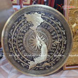  Quà Tặng Đối Tác Tranh Trống Đồng đường kính 81cm đồng vàng hoạ tiết thúc nổi màu hun nâu giả cổ 