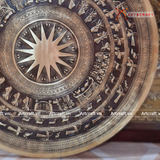  Quà Tặng Đối Tác Tranh Trống Đồng đường kính 81cm đồng vàng hoạ tiết thúc nổi màu hun nâu giả cổ 