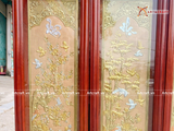  Quà Tặng Tranh Tứ Quý đồng vàng nền nhũ hồng dát vàng bạc kích thước 127x40cm 