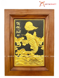  Quà Tặng Sếp Tranh Cá Chép Hóa Rồng mạ vàng 24k kích thước 28 x 38 cm 