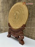  Quà Tặng Đối Tác Tranh Trống Đồng đường kính 30 cm ; đế cao 12 cm mạ vàng 24K 