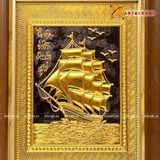  Quà Tặng Khai Trương Tranh đồng Thuận Buồm Xuôi Gió kích thước 28 x 34cm mạ vàng 24K 