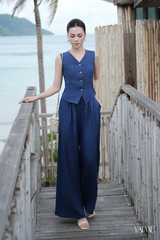Set đũi gile cổ V phối quần suông YAME YS685