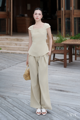 Quần linen ống suông, xếp ly YAME YQ698
