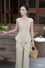 Quần linen ống suông, xếp ly YAME YQ698