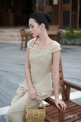 Áo linen tiêu cổ vuông cách điệu YAME YA698