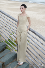 Quần linen ống suông, xếp ly YAME YQ698