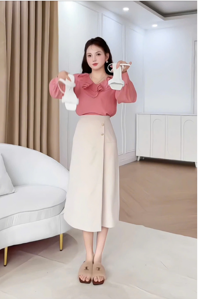 Chân váy nữ dáng A lệch tà cách điệu nhiều màu đính cúc đồng trang trí YAME YCV603