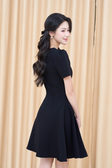 Váy đen tay bồng cổ đá đính nơ YAME YV671