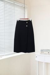 Chân váy nữ dáng A lệch tà cách điệu nhiều màu đính cúc đồng trang trí YAME YCV603