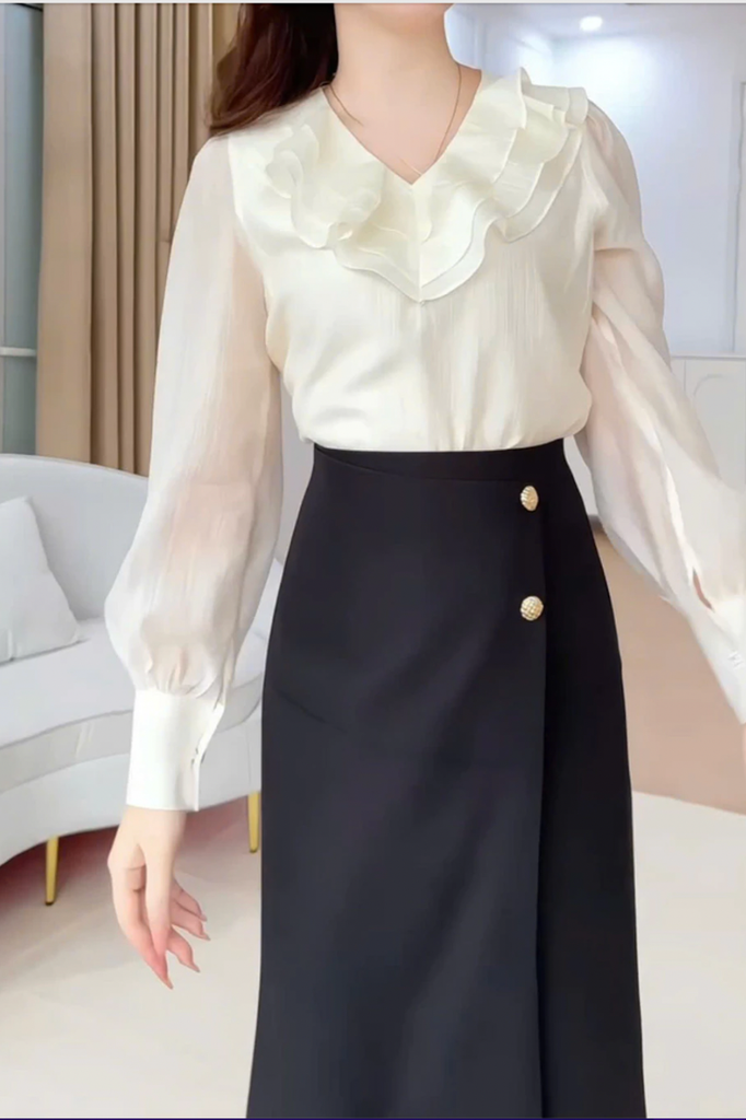 Chân váy nữ dáng A lệch tà cách điệu nhiều màu đính cúc đồng trang trí YAME YCV603