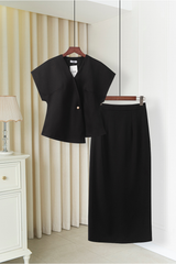 Áo nữ dáng peplum cổ V vạt lệch tay chờm vai nhiều màu đính cúc ngọc YAME AA182