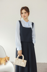 Chân váy nữ dáng xòe dài xếp ly 2 bên màu xanh than YAME YCV606