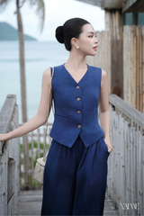 Set đũi gile cổ V phối quần suông YAME YS685
