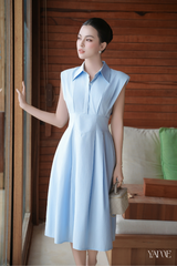 Váy A-line xanh thiên thanh vai chờm có mút đệm YAME YV695