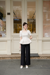 Set nữ dáng peplum xếp ly gân nổi vải tafta màu be sáng YAME YA329 YQ329