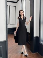 Váy nữ dáng dài cut-out khoét vai tay rủ phối tơ YAME YV237