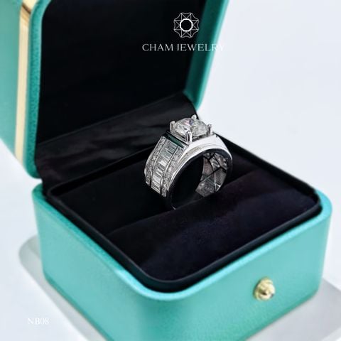 Nhẫn Nam NB08 CHAM JEWELRY, Chủ 9.0mm Full Moissanite Cao Cấp (Barcode TFM36).