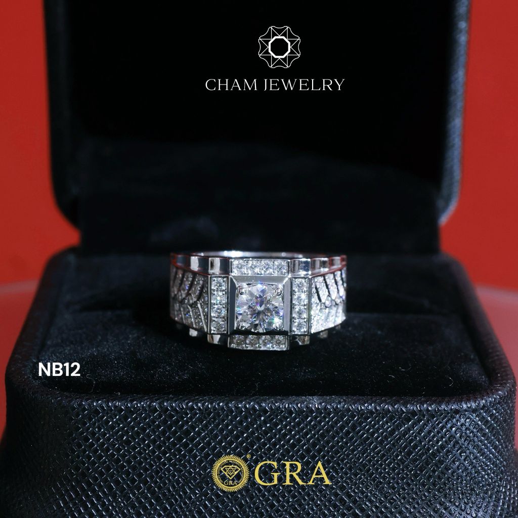 Nhẫn Nam NB12 CHAM JEWELRY, Chủ 5.4mm Full Moissanite Cao Cấp (Barcode ONNA41)