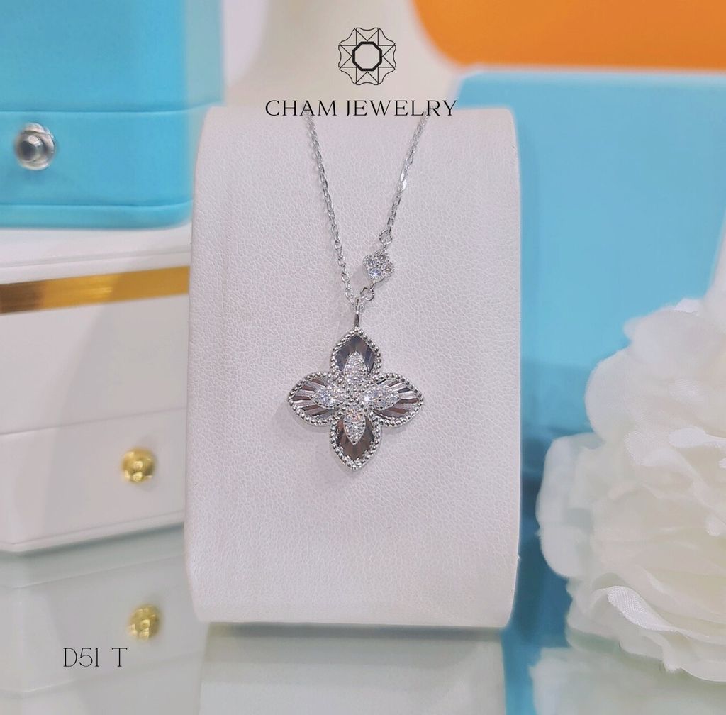 Dây Chuyền CHAM JEWELRY D51, Dây Liền Mặt Cỏ 4 Lá Cao Cấp (Barcode CXL50046).