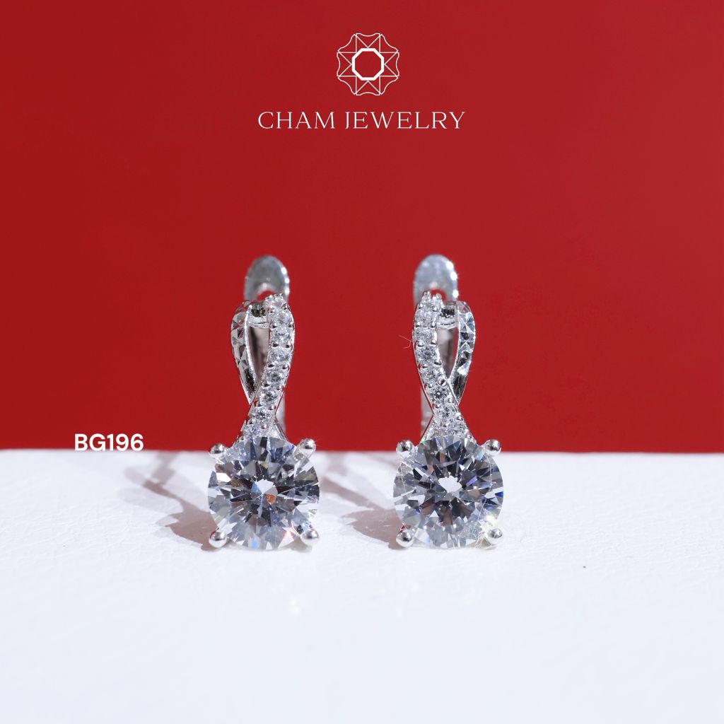Hoa Tai BG196 CHAM JEWELRY, Chủ 6.0mm (Barcode TBG805).