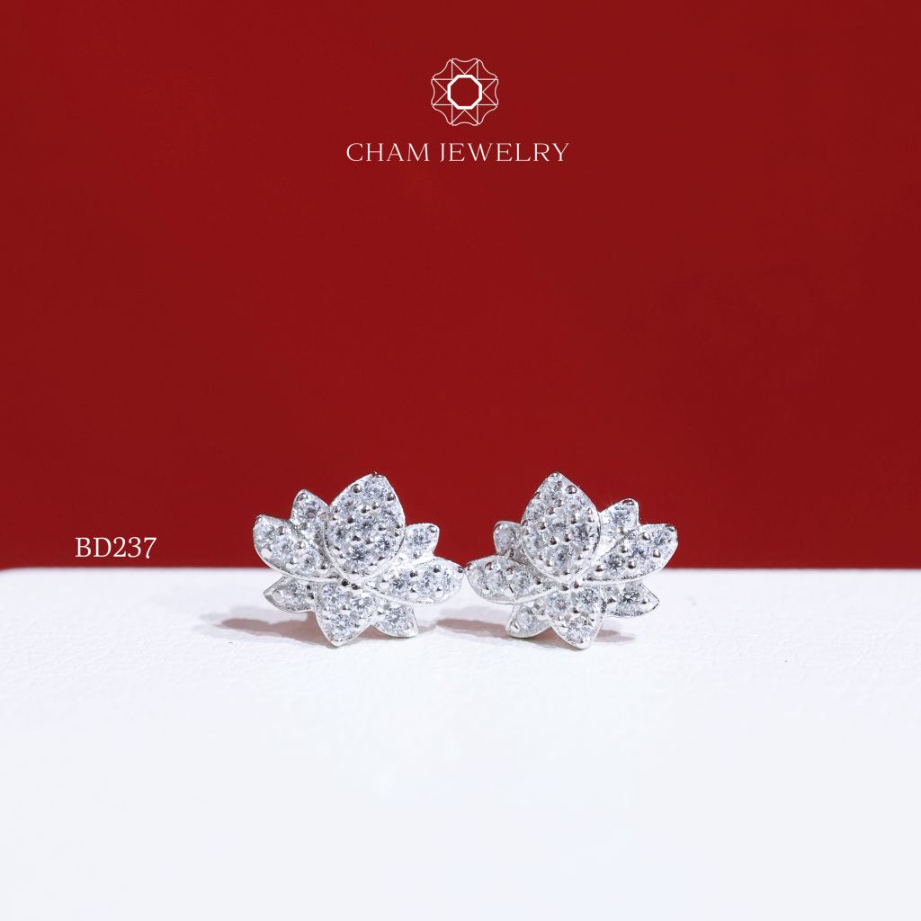Hoa Tai BD237 CHAM JEWELRY, Bông Sen Full Đá (Barcode TBD1133).