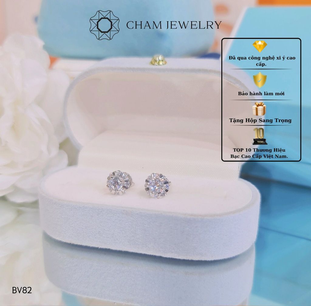 Hoa Tai BV82 CHAM JEWWLRY, Chủ 4.5mm (Barcode CTP82).