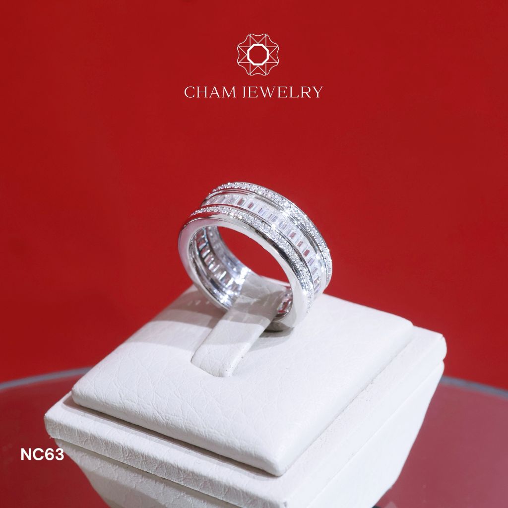 Nhẫn NC63 CHAM JEWELRY, Full Kim Cương Moissanite, Bản 8.0mm (Barcode ONNU88)