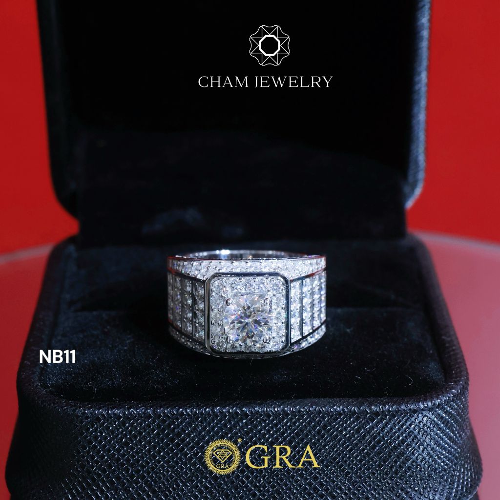 Nhẫn Nam NB11 CHAM JEWELRY, Chủ 6.3mm Full Moissanite Cao Cấp (Barcode ONNA42)