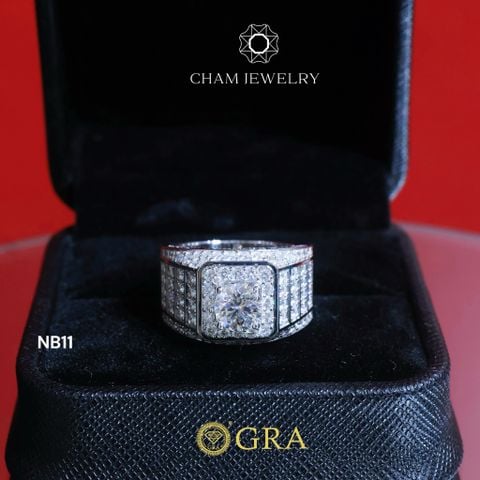 Nhẫn Nam NB11 CHAM JEWELRY, Chủ 6.3mm Full Moissanite Cao Cấp (Barcode ONNA42)
