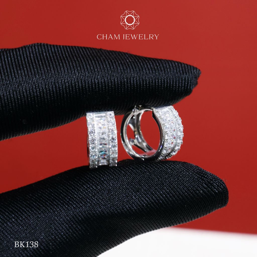 Hoa Tai BK138 CHAM JEWELRY, Hoa Tai Khoen Bản 6.0mm (Barcode TBK204).