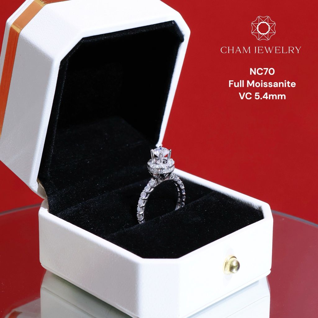 Nhẫn NC70 CHAM JEWELRY, Full Kim Cương Moissanite, Chủ 5.4mm (Barcode ONNU75)