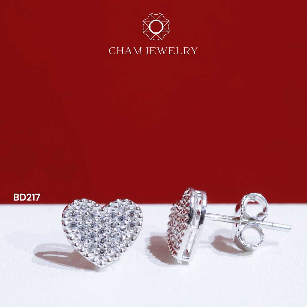 Hoa Tai BD217 CHAM JEWELRY, Trái Tim Full Đá (Barcode TBD1200).