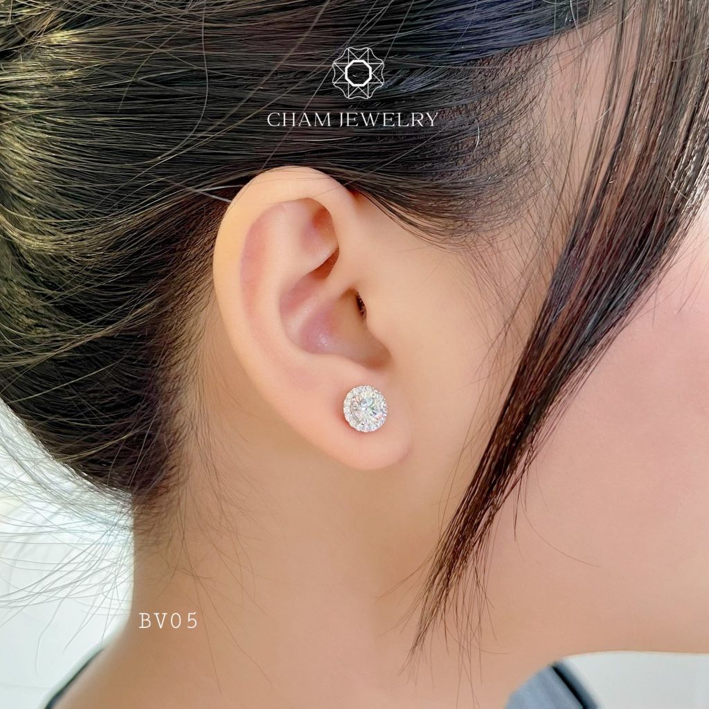 Hoa Tai BV05 CHAM JEWWLRY, Chủ 6.0mm (Barcode TBV31 ).